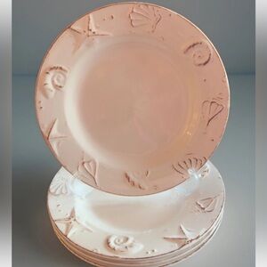 Thomas Pottery Hampton Seashell Salad Plates 8.25" Shell Coastal Rustic Set of 4
